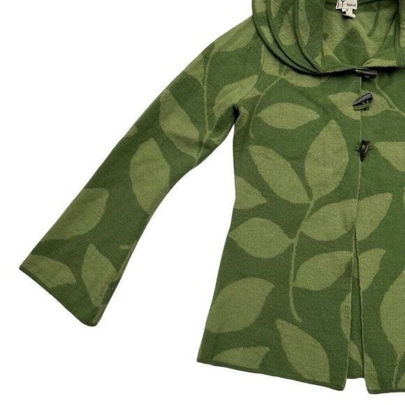 Neve Valerie Boiled Wool Jacket Medium  Leaf Print Toggle Collared Preppy Green - Picture 6 of 13